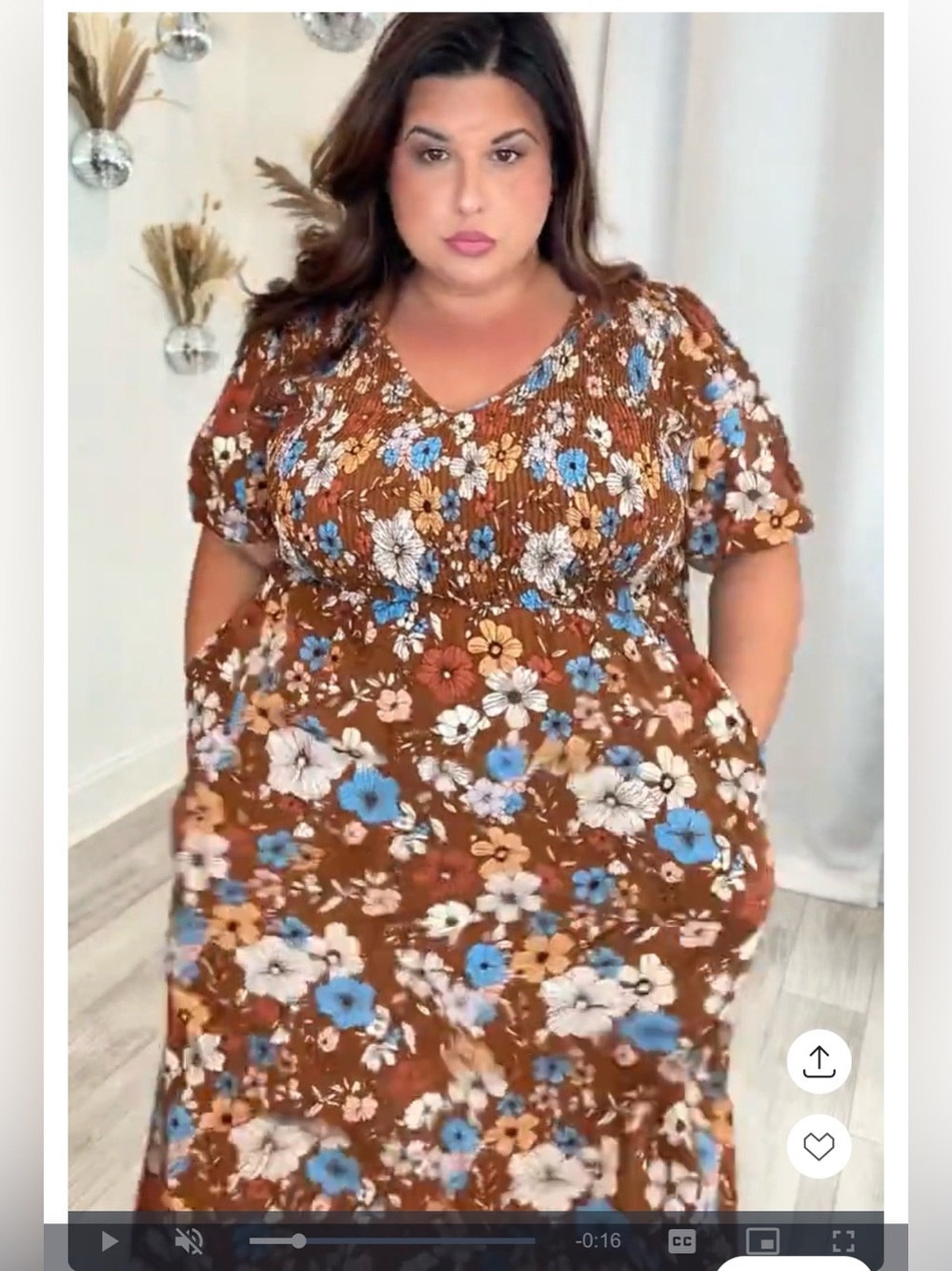 Plus Brown Ditsy Floral Midi Dress with Blue, Yellow & Cream Accents